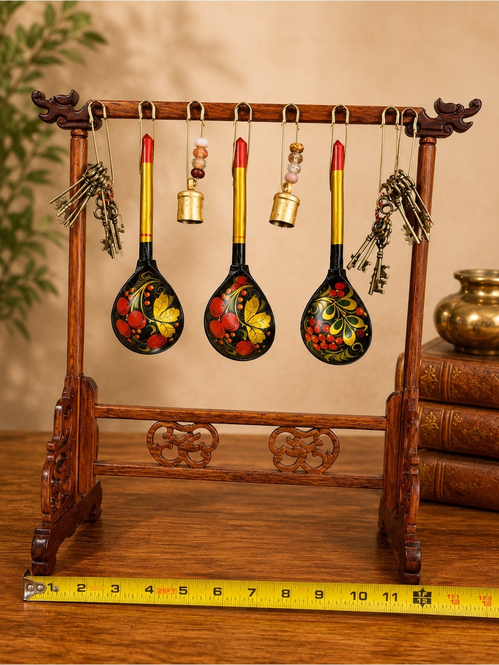 Hand-Painted Russian Khokhloma Spoons - Set of 4 with stand - Picture 7 of 9